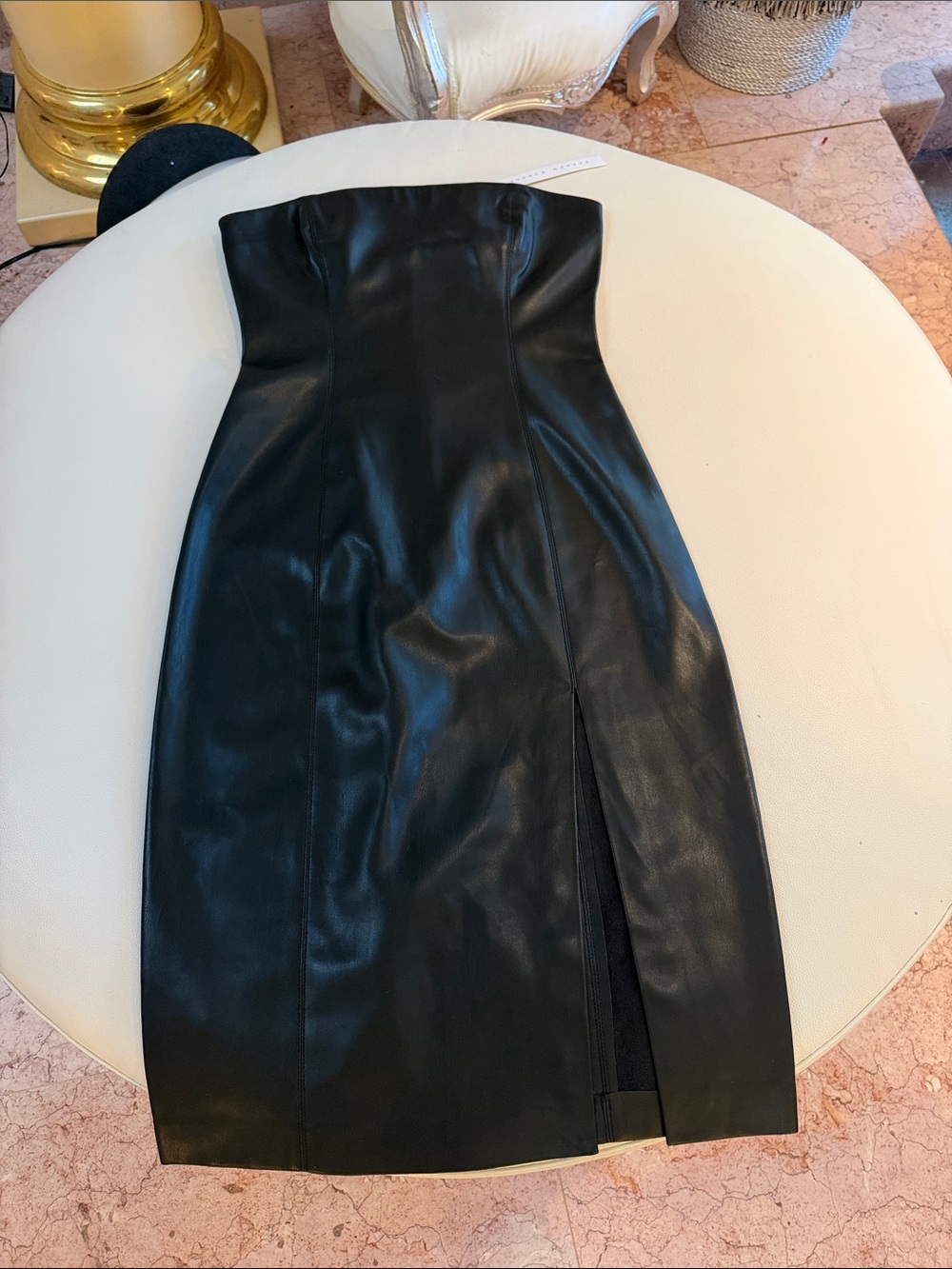 Susana Monaco Black Strapless Leather Pencil dress